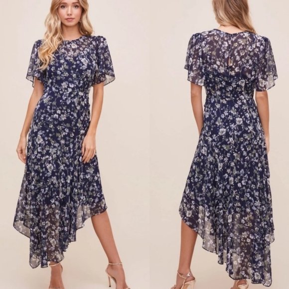 Astr | Dresses | Flutter Sleeve Floral Maxi Asymmetrical Dress | Poshmark